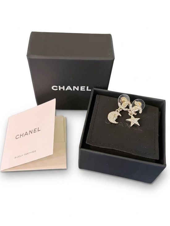 CHANEL Jewelry - CHANEL Crystal CC Star Moon Dangle Earrings with Box and Pouch Authentic w/COA